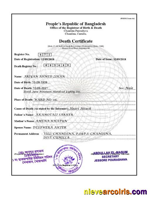 Bangladesh Death certificate